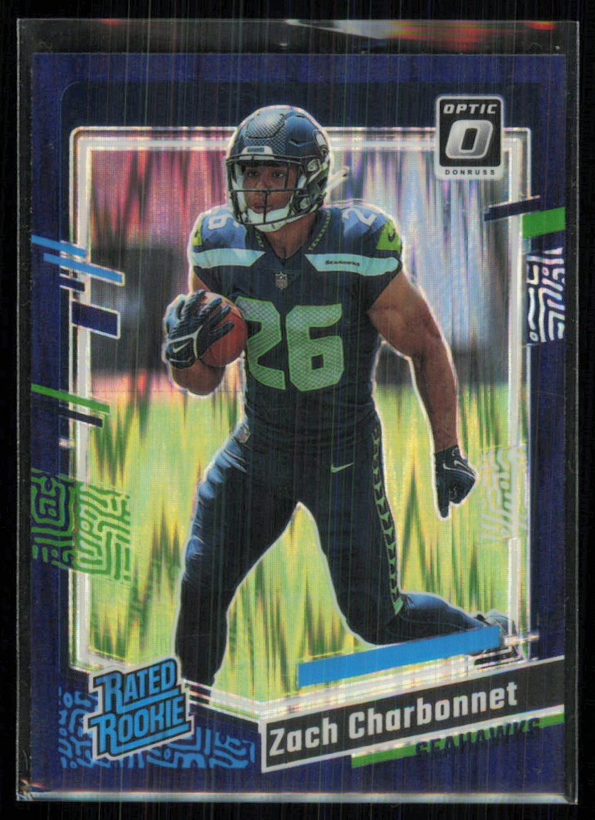 2023 Donruss Optic Purple Shock Prizm Rated Rookie Zach Charbonnet #294