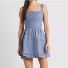 NWT REFORMATION Everett Tiered 100% Linen Mini Sundress Cornflower Blue Size 4