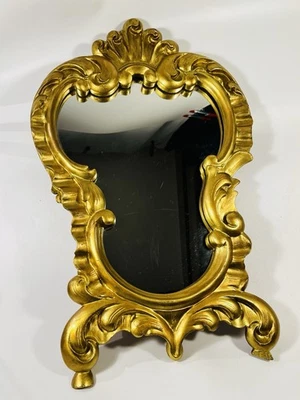 Miroir En Bois Doré XIX siècle Style Louis XV Vintage 50x30 Cm - Photo 1/4