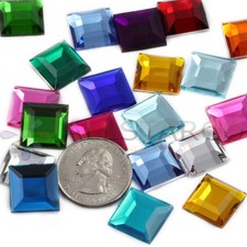 Flat Back Square Acrylic Rhinestones 15mm Plastic Gems Costume Jewels Embelis...