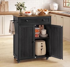 VASAGLE Mobile Kitchen Wooden Island Cart with Storage for Dining Room