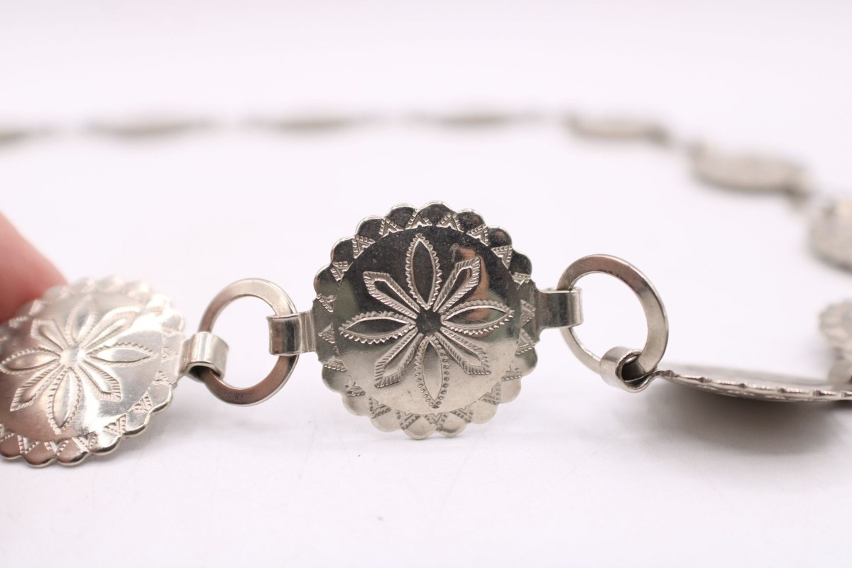 Silver Concho Belt Floral Engraved Western Native American  display picture 1