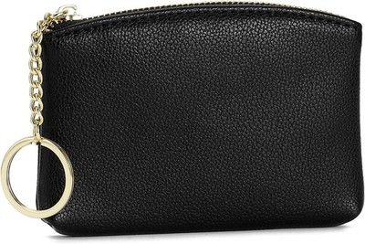 Artificial Leather Coin Purse Change Purse With Key Chain Ring A Black