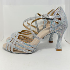 Latin Ballroom Latin Dance Shoes with AB Rhinestones Strap High Heel Size 9