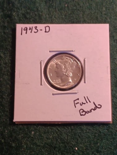 1943 D Mercury Dime AU/BU FB Full Bands 90% Silver Coin