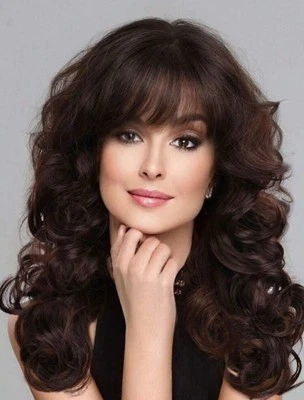 Perruque Courte Bouclé Femme Brune Wig Synthétique 45cm +4 Bonnets - Photo 1/4
