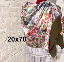 Floral Satin Shawl Wrap   Vibrant Garden Print Scarf, Large Lightweight Fashion