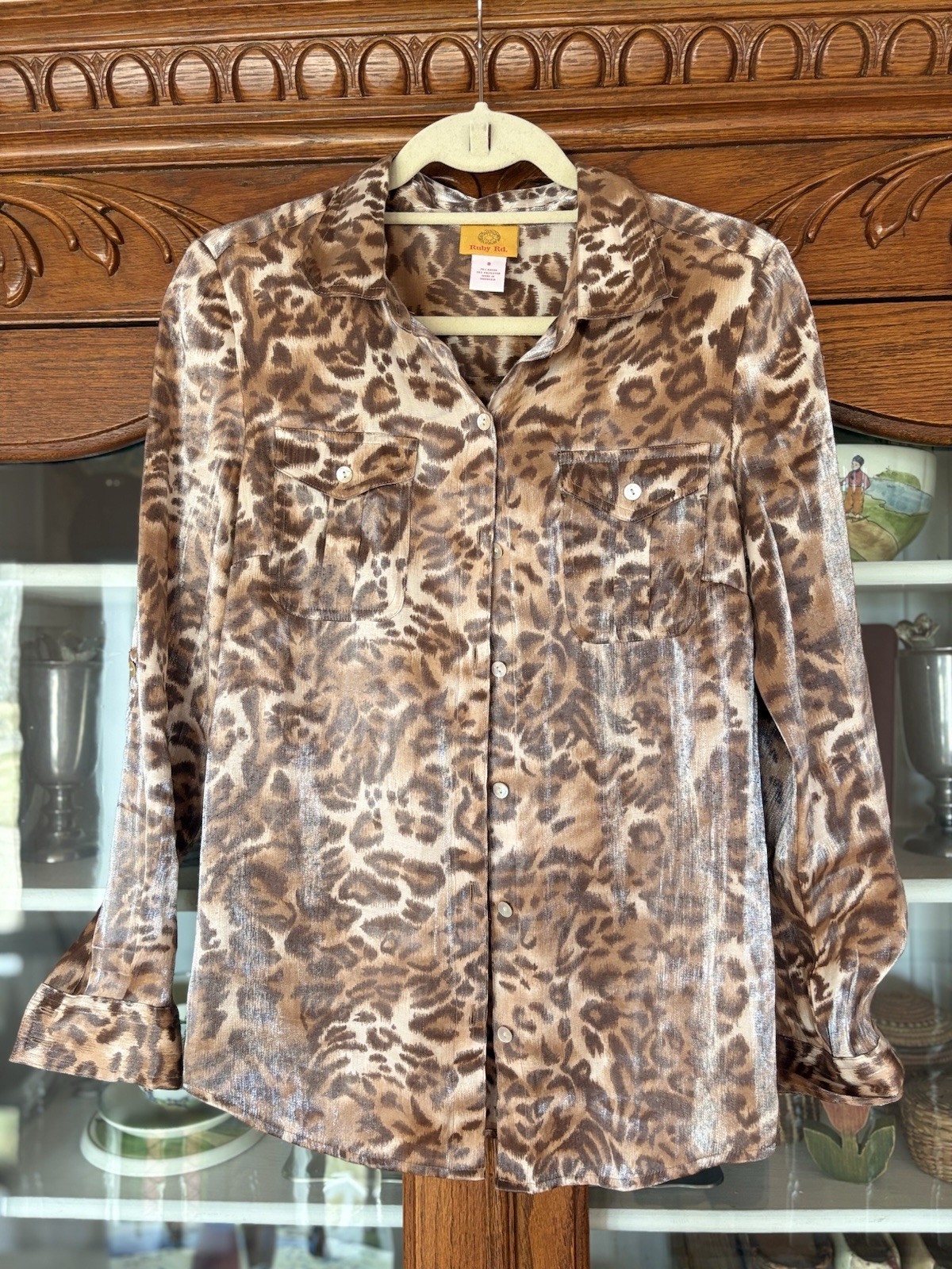 RUBY RD SIZE 8 WOMENS LEOPARD PRINT SHIMMERY SILK… - image 1