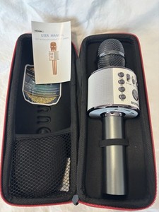 BONAOK Wireless Bluetooth Karaoke Microphone 3 in 1 Portable Mic Blue +Case