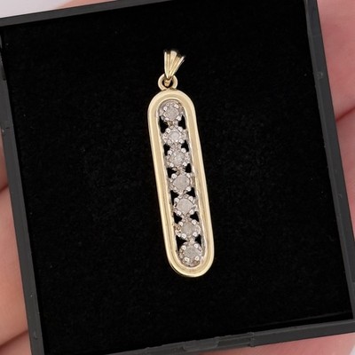 9 kt Gelbgold Diamant Cluster Stab Tropfen Anhänger gepunzt