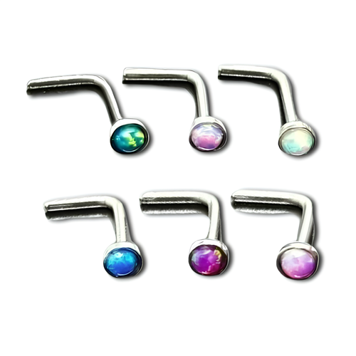 2pcs. 2mm Press Fit Gem Top L-Bend Surgical Steel Nose Stud Ring 22G 20G 18G