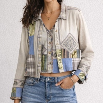 Vintage Faith Celia Forrester Patchwork Jacket Vest Set Boho Art Wear Size S Y2K