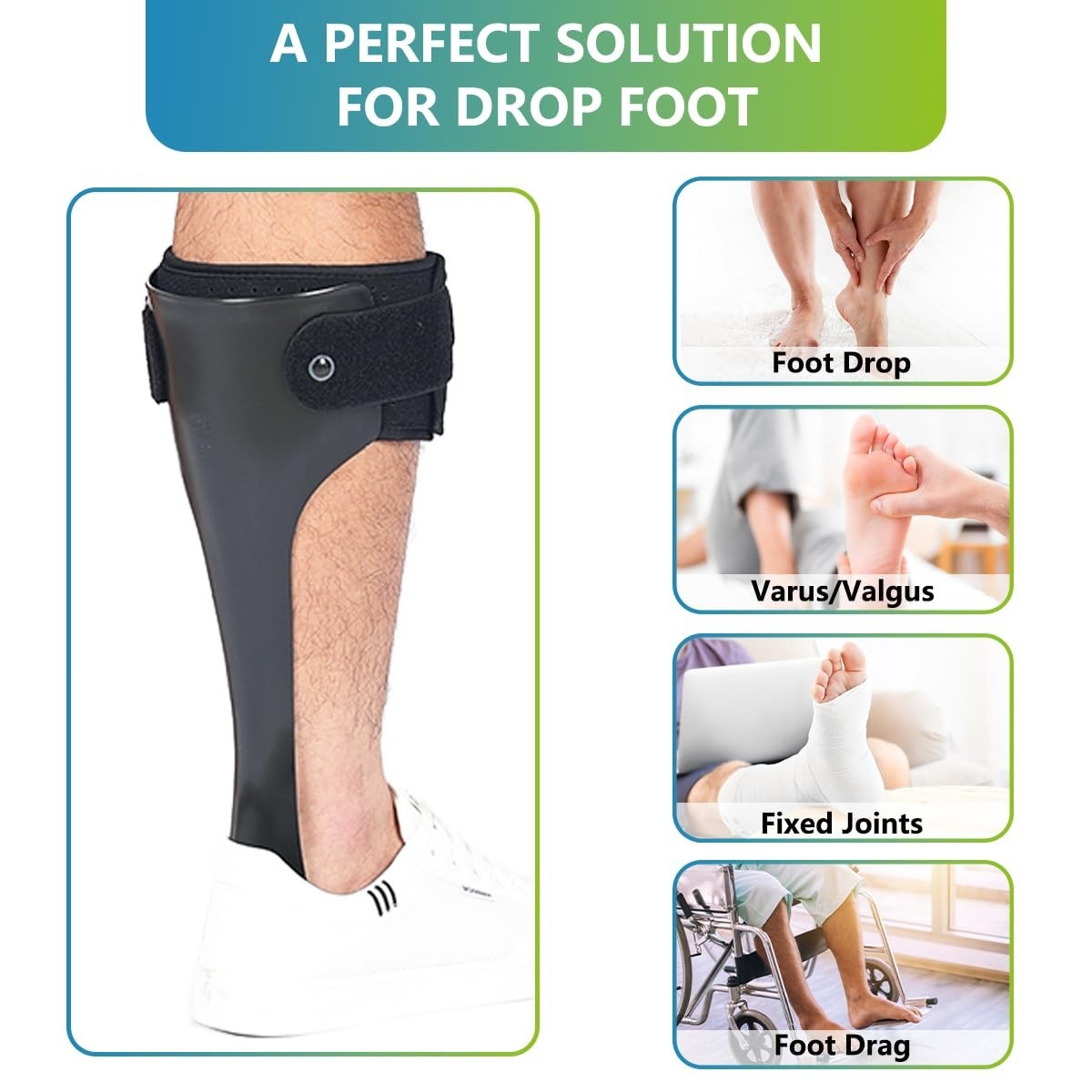 Foot Drop Brace to Improve Gait,Adjustable AFO Ankle Support for Men and Women