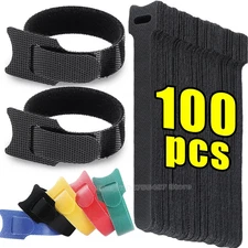 100pcs Black Nylon Releasable Cable Ties Wire Organizer Fastener Straps - NEW
