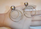 Vintage Modernist Harlene Korey Kalibre Sterling 925 Double Ring Earrings Signed
