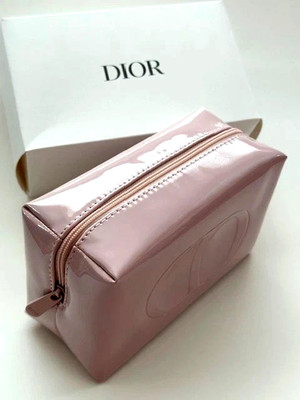 Dior Pink Patent Cosmetic Makeup Zip Pouch Bag | New In Box