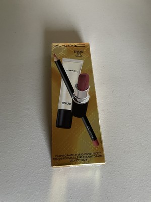 MAC COSMETICS CLAME TO FAME LIP TRIO IN VELVET TEDDY LIPSTICK PENCIL LIPGLASS