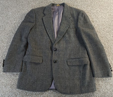 Vintage OAKTON Mens 42R Gray Herringbone Tweed Wool Blazer Sport Coat Jacket