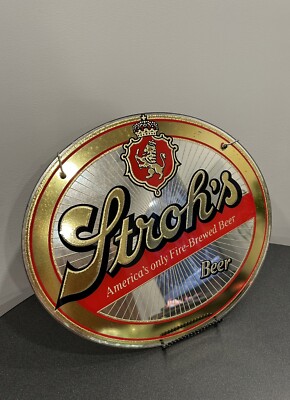 Vintage Stroh's Fire Brewed Beer Oval Bar Sign & Mirror Detroit MI