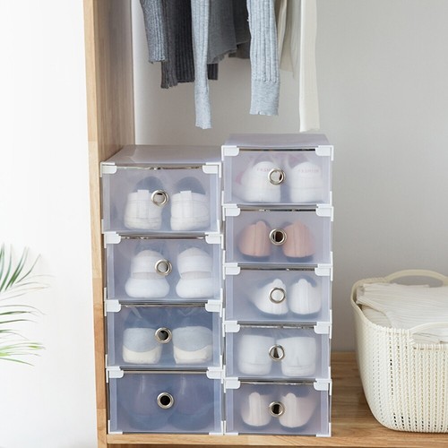 10X Clear Plastic Shoe Storage Boxes Drawer Stackable Foldable Organiser Durable - Picture 11 of 15