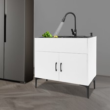 Stainless Steel Sink with Pull-Out Faucet and Cabinet Freestanding Kitchen Sink