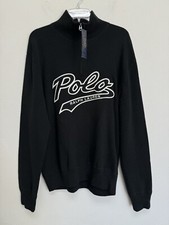 Polo Ralph Lauren Men's Cotton Half- Zip Sweater, POLO Patch, Black, Size XL NWT