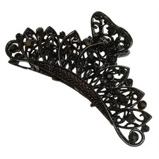 Lady Women Black Retro Flowers Hair Claw Clip Vintage Rhinestone Alloy Large Siz