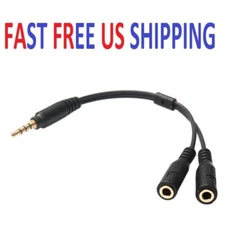 TRS 3.5mm Stereo Audio Male to 2 Female Headphone/Mic Y Splitter Cable Adapter 