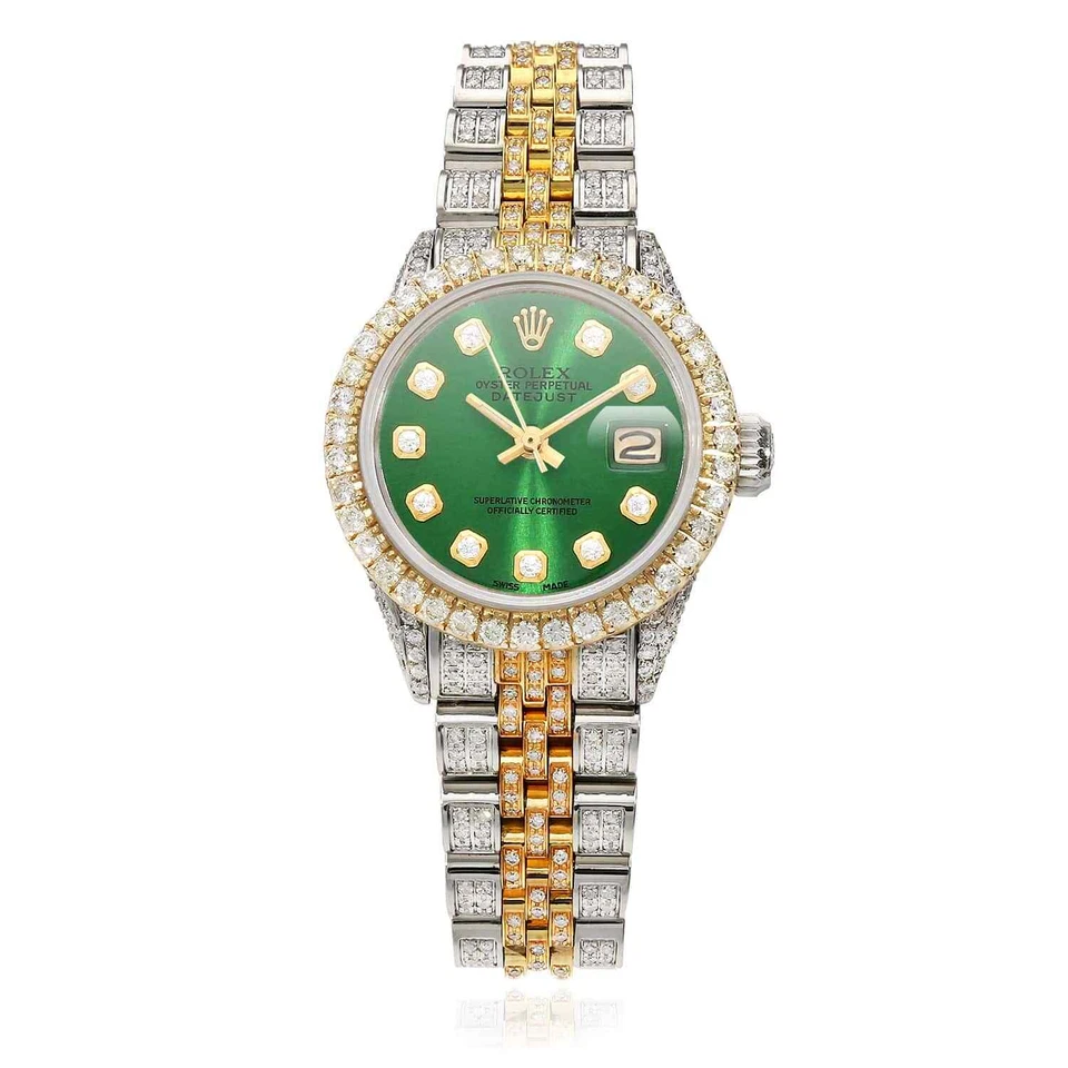 Rolex Datejust 69173 Diamante Pavé Jubileo Diamante Dial Bisel Verde Esmeralda 26 mm Foto 2 de 4
