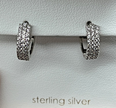 NEW Tabitha Webb Sterling Silver 925 White CZ Wide Hoop Huggie Earrings NWT NWB