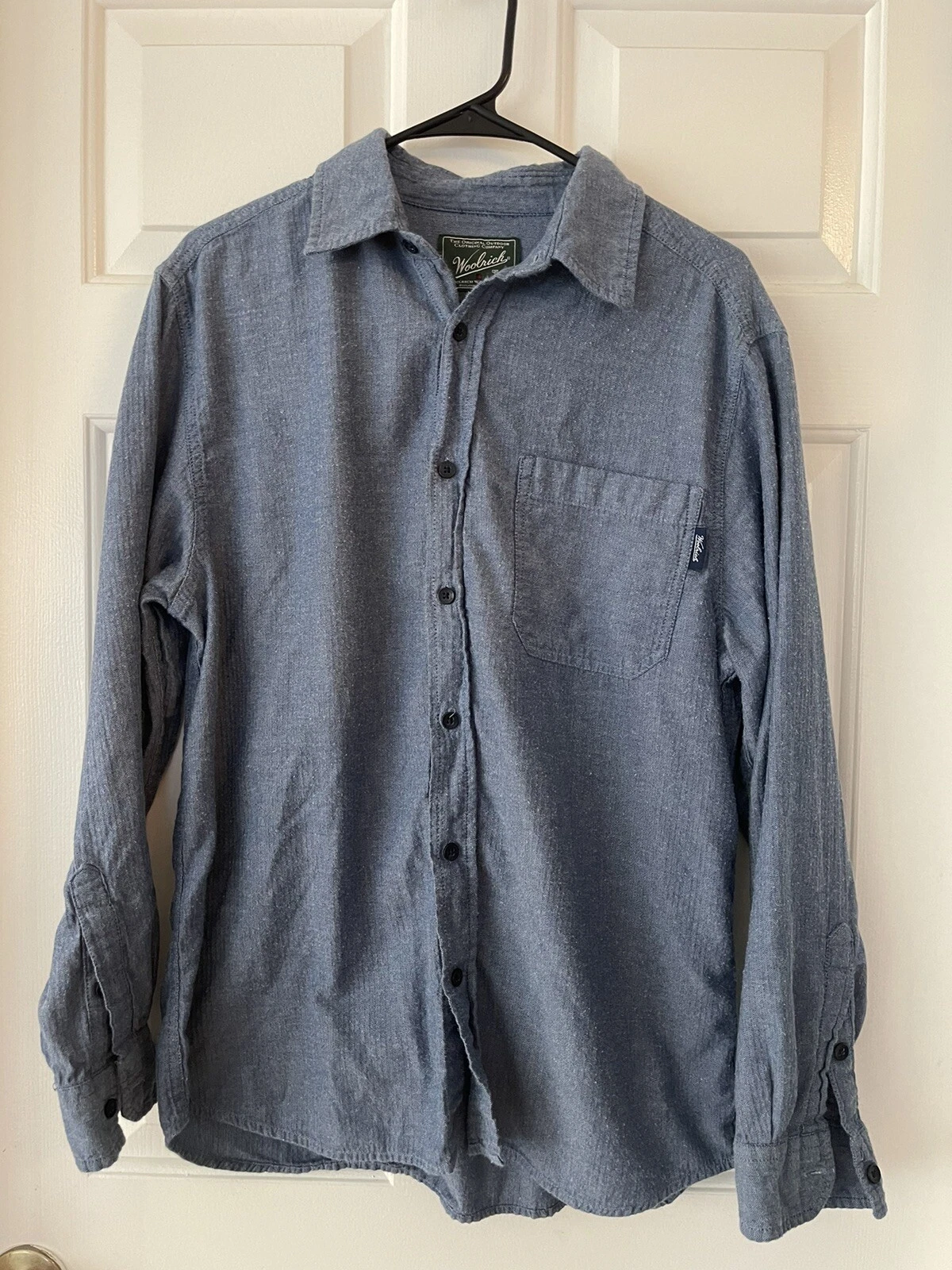 Woolrich Long Sleeve Collared Button Down Flannel Shirt Mens M Blue Casual