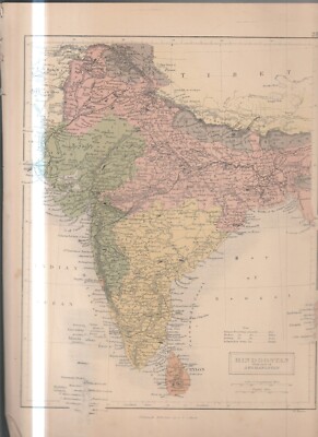 MAP , COLOUR , 1868 , suitable for framing ,Old Borders , HINDOOSTAN ( INDIA )