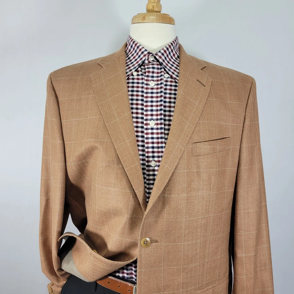 Abrigo deportivo para hombre Kasper blazer espiga a cuadros naranja marrón seda lana talla 44L Foto 2 de 4