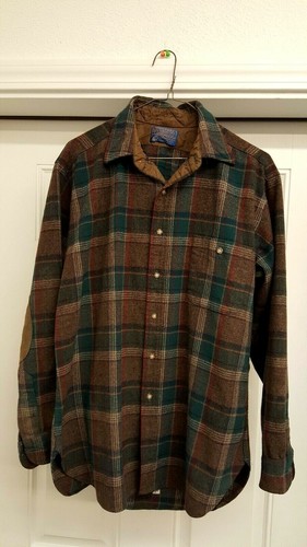Pendleton green brown wool plaid shirt 