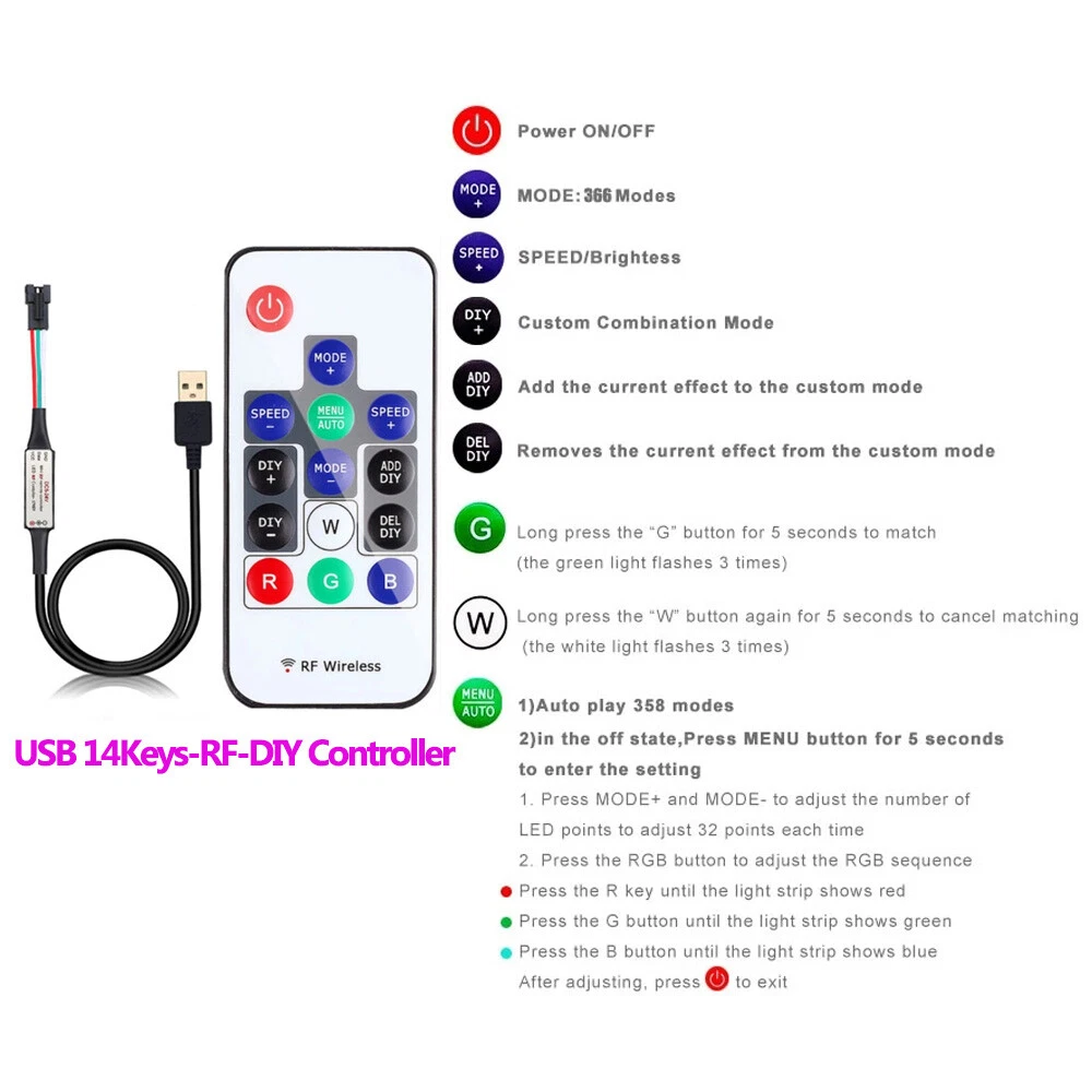 WS2811 WS2812B LED Pixels Strip Light Controller USB DC RF Remote Controller - Picture 6 of 38