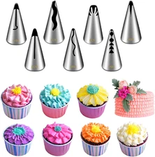 7x Pleated Skirt Piping Nozzles Set Russian Nozzles Tips Piping Set for Pastry F