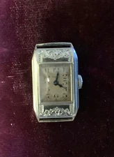 Elgin Women’s Watch 14k White Gold Filled Filigree Art Deco Rectangular Case