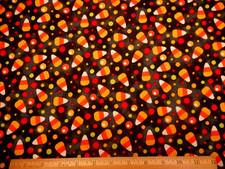Halloween Fabric By Yard Corn Candy on Gray Black Premium Quilting Cotton Vtg C