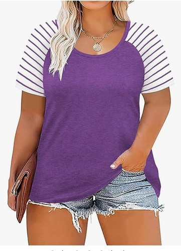 DOLNINE Women's Plus Size Tops Striped Raglan Tee Shirts Casual Tunics Blouses - Picture 3 of 8