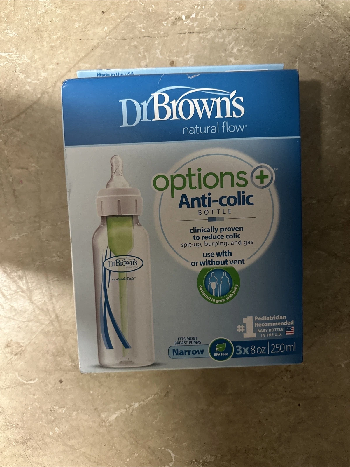 Dr Brown's Baby Bottles 3 Pack 8oz Natural Flow Level 1 0M+Narrow Anti Colic New