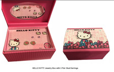 HELLO KITTY 3 Pair Stud Cat Earrings in Jewelry Box Sanrio NEW