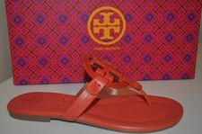 NIB 225 Tory Burch Miller 2 Sandal Thong Flat Shoes Dark Poppy Red Leather 5.5
