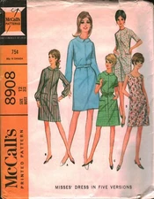 8908 Vintage McCalls SEWING Pattern Misses 1960s Dress Five Versions 12 OOP Sew