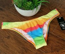 Wildfox Fiery Rainbow Hipster Bikini Bottom Large Orange Yellow blue pink green