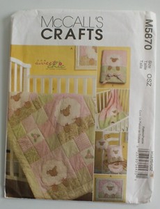Mc CALLS PATTERN #5870 NURSERY QUILT BLANKET PILLOW FRAMED LAMB TOY & BIB UNCUT