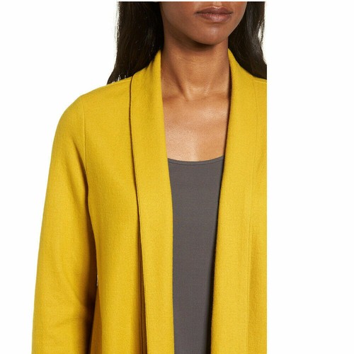EILEEN FISHER Mustard Yellow Boiled Wool Jersey Shawl Collar Long Jacket PS - Picture 5 of 8