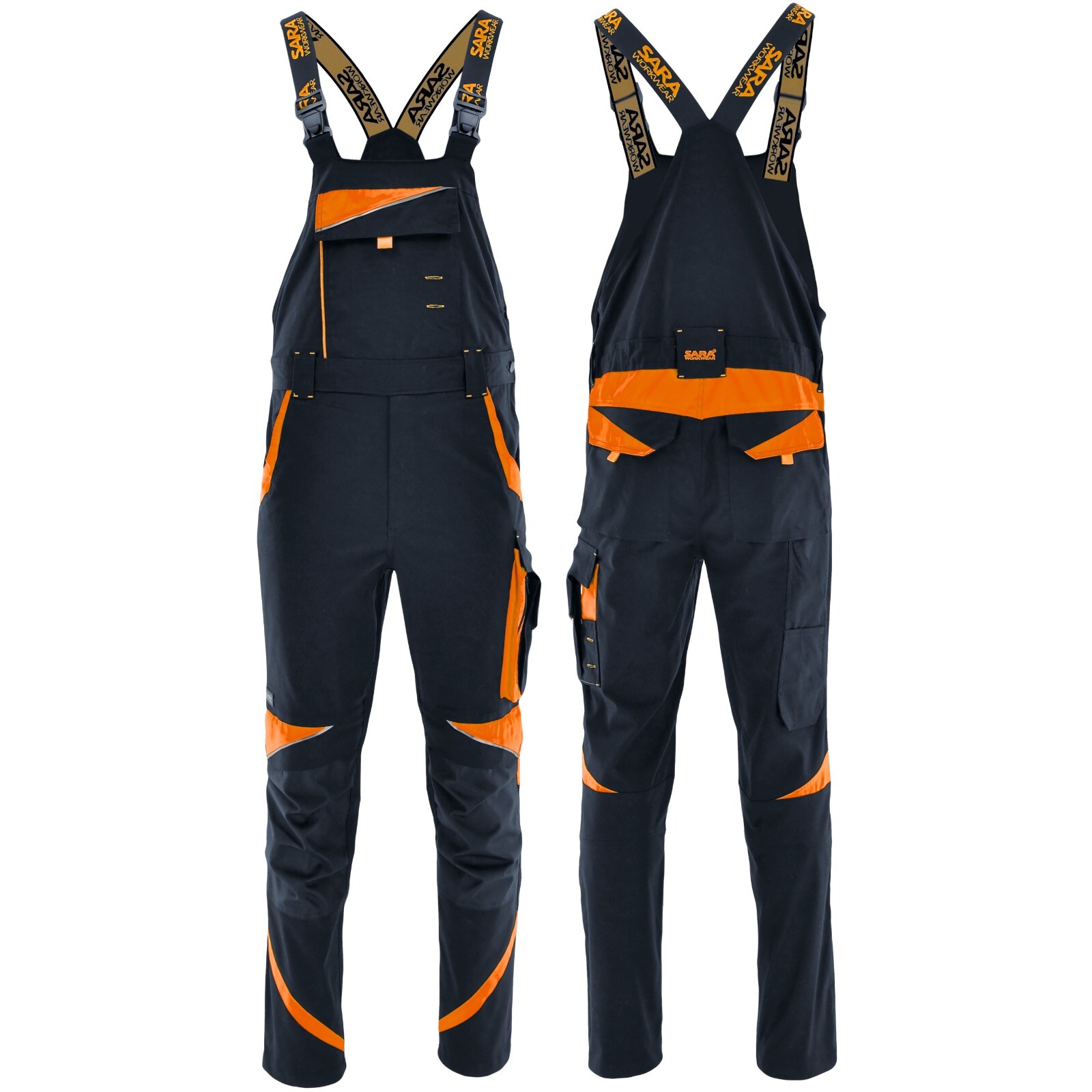 Pantalones de trabajo chaqueta de trabajo peto pantalones cortos elásticos negro naranja T. 46 - 64