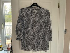 STRIKING BHS BLACK WHITE ANIMAL PRINT 3/4 SLEEVE BLOUSE SHIRT TOP TUNIC 18 VGC