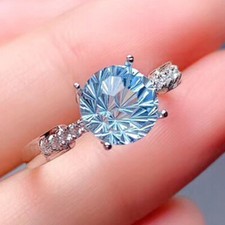 Adjustable Size New Excellent Cut 8mm Blue Topaz Gemstone Women Silver Rings