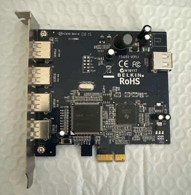 Belkin Hi-Speed USB 2.0 5-Port PCIe Card  F5U252 Card 4-External Ports+1 intern.